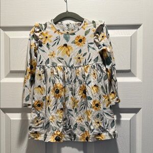 Sunflower Print Long Sleeve Dress
